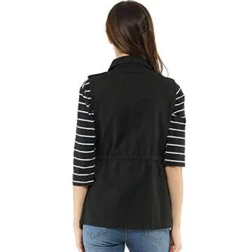 Allegra K Women's Zip Up Sleeveless Jacket Utility Anorak Outwear Cargo Vest