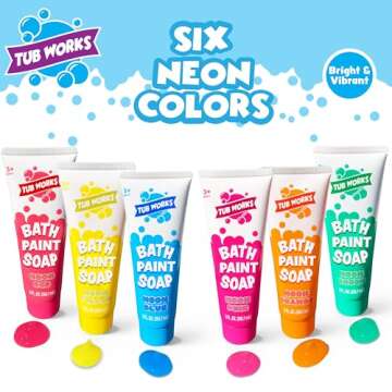 Tub Works® Bath Paint Soap Bath Toy, Neon 6 Pack | Non-Toxic | Washable Bathtub Paint for Finger Pa...
