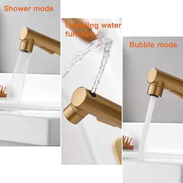 Brushed Gold Bathroom Sink Faucet with Pull Out Sprayer Single Handle Modern Bathroom Basin Faucet Solid Brass Faucet for with Bathroom Sink Deck Plate 1 Hole with Cover Plat