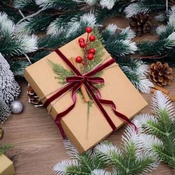 VATIN Wine Velvet Ribbon 3/8" Burgundy Premium Plush Velvet Woven Edge Velvet Ribbon for Christmas Tree,Gift Wrapping,Flower Bouquet,Wreath Decorations,Bow Making- 25 Yards