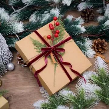 VATIN Wine Velvet Ribbon 3/8" Burgundy Premium Plush Velvet Woven Edge Velvet Ribbon for Christmas Tree,Gift Wrapping,Flower Bouquet,Wreath Decorations,Bow Making- 25 Yards