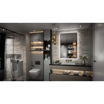 TETOTE 24 x 36 Inch LED Mirror Backlit Bathroom,Anti-Fog Mirror with Light,Dimmable,CRI90+,IP54 Wate...
