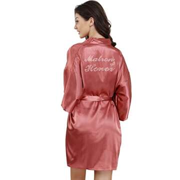 EPLAZA Women's One Size Silver Rhinestones Bride Bridesmaid Short Satin Robes for Wedding Party Gett...