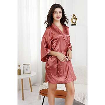 EPLAZA Women's One Size Silver Rhinestones Bride Bridesmaid Short Satin Robes for Wedding Party Getting Ready (Brick, Matron of Honor)