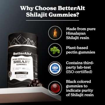 Better Alt Pure Himalayan Shilajit Gummies with 100% Shilajit |High Potency Gold Grade| 60 Gummies for Energy Boost & Immune Support, 75%+ Fulvic Acid| Travel Friendly - Tamarind Flavor