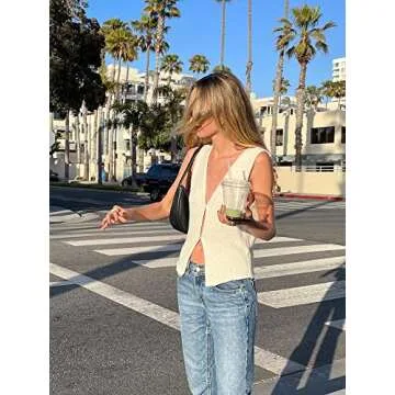 Y2k Vest Going Out Tops for Women Crochet Tube Tank Top Summer Aesthetic Strapless Bandeau Crop Tops (I White, M)