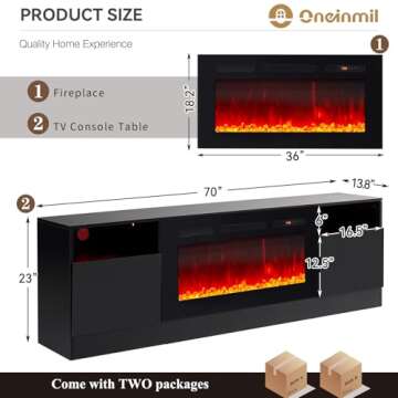oneinmil Fireplace TV Stand with 36" Electric Fireplace, LED Light Entertainment Center, Modern Wood...