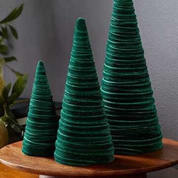 Emerald Velvet Cones Set of 3, Modern Decor, Deep Green, Christmas Entryway, Rustic Winter Home, Min...