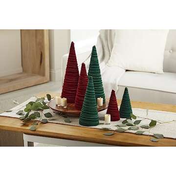 Emerald Velvet Cones Set of 3, Modern Decor, Deep Green, Christmas Entryway, Rustic Winter Home, Minimalist, Tree Figurines (Emerald)