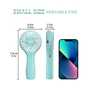 TriPole Handheld Fan Mini Fan Portable 5000 mAh Battery Operated Small Personal Fan with Powerful Wind USB Rechargeable Eyelash Fan for Makeup Girls Kids Women Summer Wedding Outdoor Travel, Blue