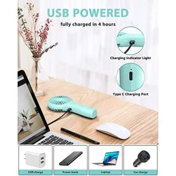 TriPole Handheld Fan Mini Fan Portable 5000 mAh Battery Operated Small Personal Fan with Powerful Wind USB Rechargeable Eyelash Fan for Makeup Girls Kids Women Summer Wedding Outdoor Travel, Blue