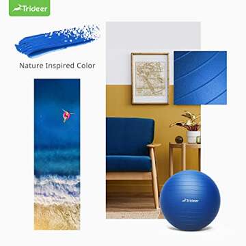 Trideer Exercise Ball, Nature Themed Yoga Ball, Easily Inflated Ball Chair, for Workout, Stability, Balance, Physical Therapy & Pregnancy, Quick Pump Included (Ocean Blue, S(38-45cm))