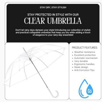 Liberty Imports Large Clear Umbrella, Rain Windproof Transparent Auto Open Long Stick Umbrella for P...