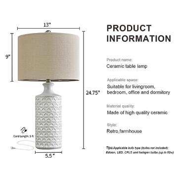 PoKat 24.75" Modern Contemporary Ceramic End Table Lamps Set of 2 for Living/Study Room Desk Décor,...