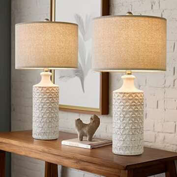 PoKat 24.75" Modern Contemporary Ceramic End Table Lamps Set of 2 for Living/Study Room Desk Décor,Bedside,Nightstand Lamps for Bedroom Office Farmhouse,White