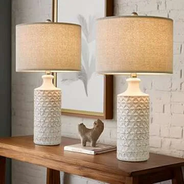 PoKat 24.75" Modern Contemporary Ceramic End Table Lamps Set of 2 for Living/Study Room Desk Décor,Bedside,Nightstand Lamps for Bedroom Office Farmhouse,White