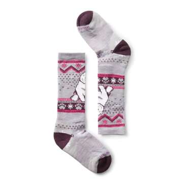 Smartwool Kids' Wintersport Polar Bear Full Cushion Merino Wool Over The Calf Pattern Socks, Purple ...
