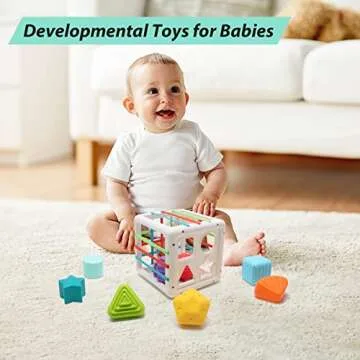 UNIWA Shape Sorter Baby Toys, Montessori Toys for 1-3 Year Old Toy Colorful Cube and Multi Sensory Shape, Fine Motor Skills, Developmental Learning Toys for Girls Boys Christmas Birthday Gifts