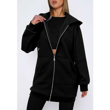 StunShow Womens Hoodies Black Zip Up Hoodie Women Y2k Oversized Casual Sweatshirts for Teen Girls 2023 Fall Jacket With Pocket Black XL