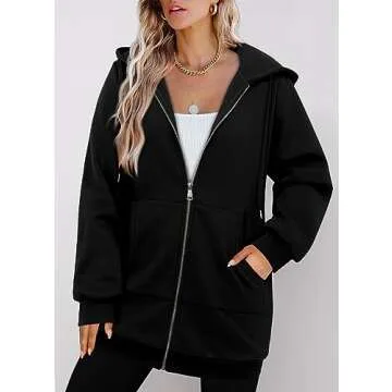 StunShow Womens Hoodies Black Zip Up Hoodie Women Y2k Oversized Casual Sweatshirts for Teen Girls 2023 Fall Jacket With Pocket Black XL