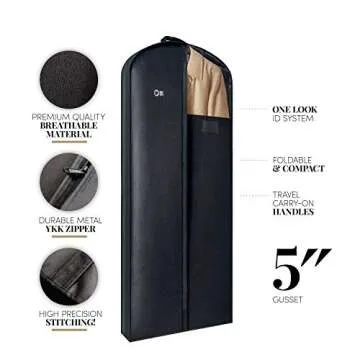 Luxury Storage Garment Bag for Long Coat, Fur, Mink, Gown, Vestment and Choir Robe | 60 Inch + 5 Inch Gusset Cover | Heavy Duty, Hanging, Breathable, Foldable Travel and Wardrobe Clothes Protector