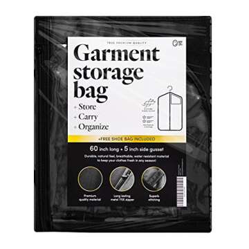 Luxury Storage Garment Bag for Long Coat, Fur, Mink, Gown, Vestment and Choir Robe | 60 Inch + 5 Inch Gusset Cover | Heavy Duty, Hanging, Breathable, Foldable Travel and Wardrobe Clothes Protector