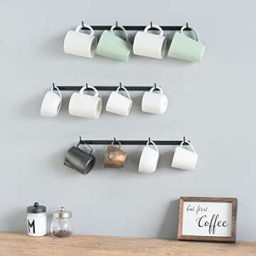 Dahey Mug Holder Metal Coffee Mug Rack Wall Mounted with 12 Mug Hooks, Set of 3, Mug Display Rack Cu...