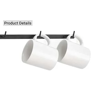 Dahey Mug Holder Metal Coffee Mug Rack Wall Mounted with 12 Mug Hooks, Set of 3, Mug Display Rack Cup Holder Storage for Kitchen Dining Room Coffee Bar, Black