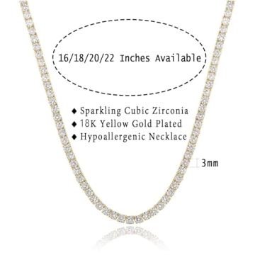 Gemsme 18K Gold Plated Tennis Necklace with Cubic Zirconia