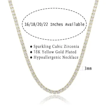 Gemsme 18K Gold Plated Tennis Necklace with Cubic Zirconia
