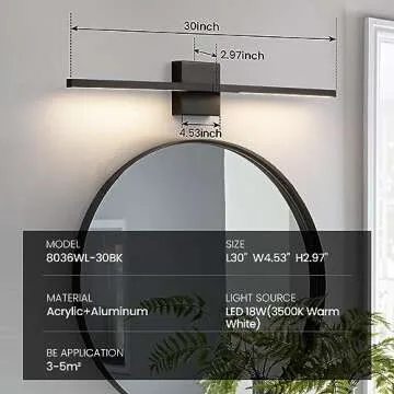 Stylish 30 Inch Black Bathroom Light Fixture Dimmable