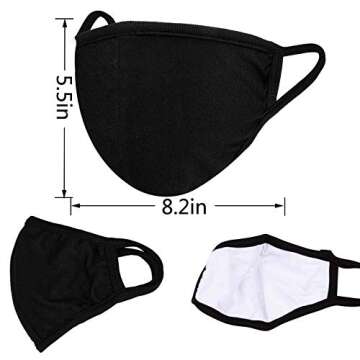 FECEDY 6pcs/Pack Black Face Mask Windproof Dustproof Face Masks Breathable Reusable Washed for Outdoor Sport Half Face Earloop Cotton Face Masks(Black)