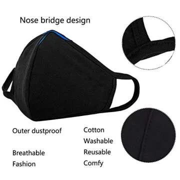 FECEDY 6pcs/Pack Black Face Mask Windproof Dustproof Face Masks Breathable Reusable Washed for Outdoor Sport Half Face Earloop Cotton Face Masks(Black)