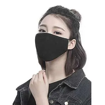 FECEDY 6pcs/Pack Black Face Mask Windproof Dustproof Face Masks Breathable Reusable Washed for Outdoor Sport Half Face Earloop Cotton Face Masks(Black)