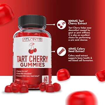 Tart Cherry Gummies with Celery Seed Extract - Advanced Uric Acid Cleanse for Immediate Gout Relief....