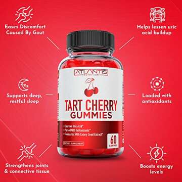 Tart Cherry Gummies with Celery Seed Extract - Advanced Uric Acid Cleanse for Immediate Gout Relief. Powerful Antioxidant with Joint Support - 60 Gummies