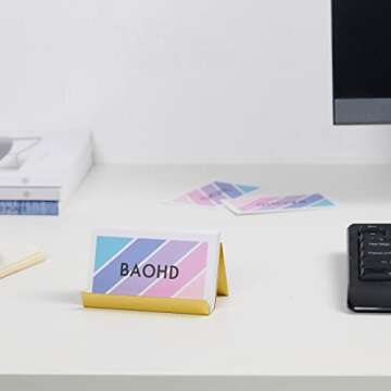 BAOHD Metal Business Card Holder for Desk, Modern Business Card Holder Display, Aluminum Desktop Business Card Organizer, Business Name Card Stands, Gold