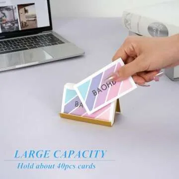 BAOHD Metal Business Card Holder for Desk, Modern Business Card Holder Display, Aluminum Desktop Business Card Organizer, Business Name Card Stands, Gold