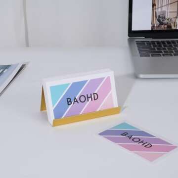 BAOHD Metal Business Card Holder for Desk, Modern Business Card Holder Display, Aluminum Desktop Business Card Organizer, Business Name Card Stands, Gold