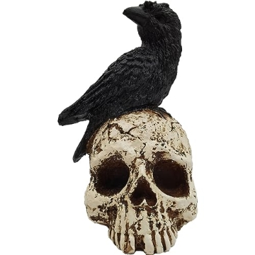V Viatanst Halloween Raven on Skull Home Decor - Intriguing Crow Statue for Spooky Ambiance (Raven o...