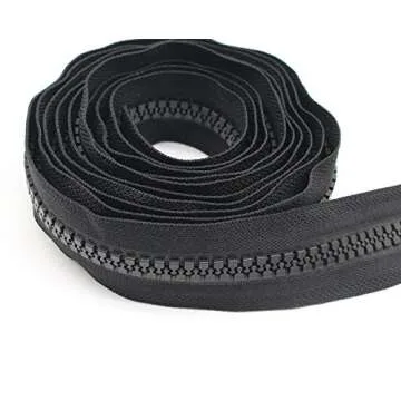 YaHoGa #10 Large Plastic Zipper by The Yard Bulk Black 10 Yards with 10pcs Long Sliders for DIY Sewi...
