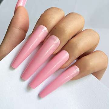 AddFavor Extra Long Coffin Press on Nails XXL Full Cover Ballerina Fake Nails Glossy Colored Acrylic False Nail 12 Size 240pcs Nail Tips for Home and Salon Manicure Design