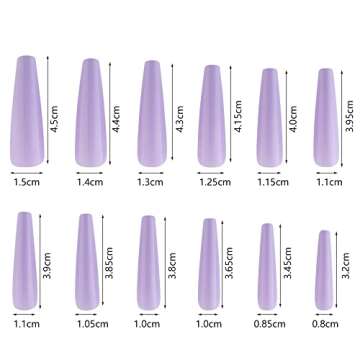 AddFavor Extra Long Coffin Press on Nails XXL Full Cover Ballerina Fake Nails Glossy Colored Acrylic False Nail 12 Size 240pcs Nail Tips for Home and Salon Manicure Design