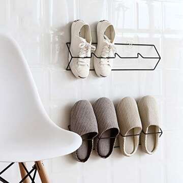 Esdella Shoes Rack Organizer Wall Mounted Storage Shelf Shoe Holder Keeps Shoes Off The Floor (Black, 4 Pack)