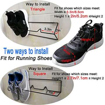 Esdella Shoes Rack Organizer Wall Mounted Storage Shelf Shoe Holder Keeps Shoes Off The Floor (Black, 4 Pack)