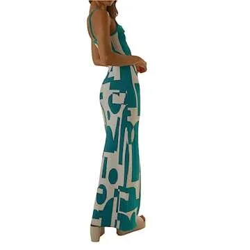 Bodycon Dresses for Women Summer Knit Hollow Out Sexy Night Out Midi Maxi Dress Sleeveless Long Cut Out Dress