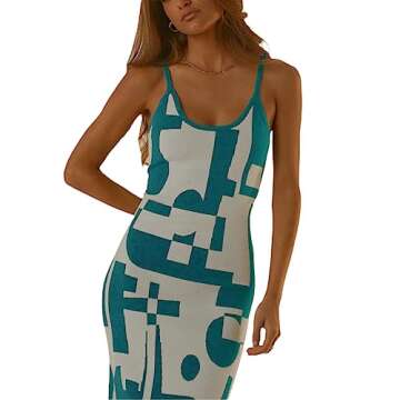 Bodycon Dresses for Women Summer Knit Hollow Out Sexy Night Out Midi Maxi Dress Sleeveless Long Cut Out Dress