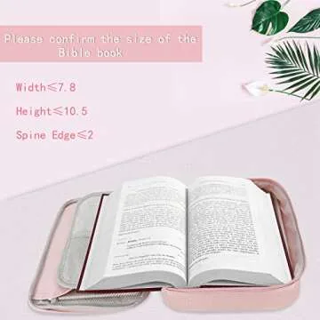 Large Bible Cover for Women, AWDK Bible Case with Handle and Zippered Pocket, Carrying Church Protective Bag with Bookmark and Book Fixing Straps, Gift for Women Men (Pink)