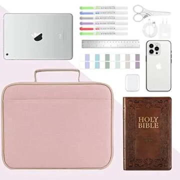 Large Bible Cover for Women, AWDK Bible Case with Handle and Zippered Pocket, Carrying Church Protective Bag with Bookmark and Book Fixing Straps, Gift for Women Men (Pink)