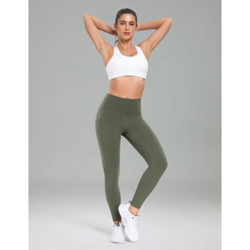 Colorfulkoala Women's High Waisted Tummy Control Workout Leggings 7/8 Length Yoga Pants with Pockets (XS, Army Green)